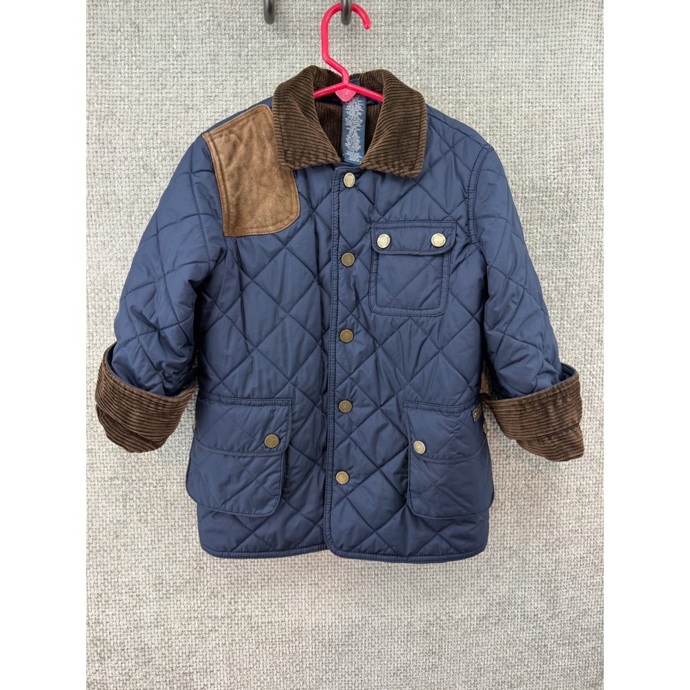 Polo Ralph Lauren Quilted Barn Jacket Kid 4/4T Navy Blue Preppy Corduroy Trim